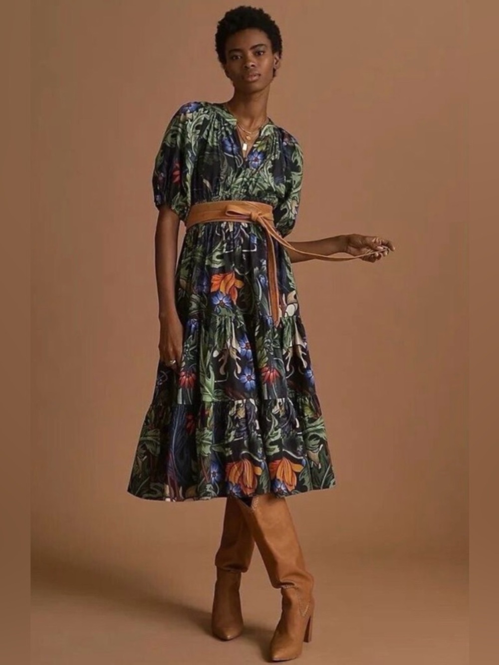 Conditions Apply Puff Sleeve Floral Maxi Dress - Size 8